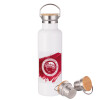 Stainless steel White with wooden lid (bamboo), double wall, 750ml
