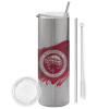 Tumbler stainless steel Silver 600ml, with metal straw & cleaning brush