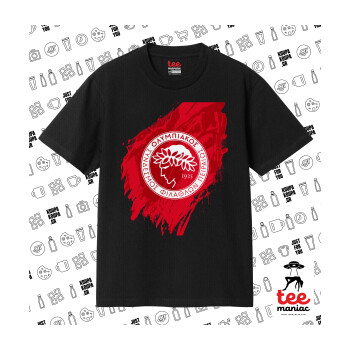 Olympiacos F.C., Κλασικό T-Shirt, διπλής ραφής, χωρίς πλευρικές ραφές ΜΑΥΡΟ από 100% βαμβάκι. Vegan & OEKO-TEX πιστοποιημένο.