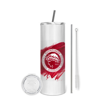 Olympiacos F.C., Tumbler ποτήρι θερμό από ανοξείδωτο ατσάλι 600ml, με μεταλλικό καλαμάκι & βούρτσα καθαρισμού