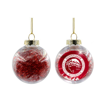 Olympiacos F.C., Στολίδι Χριστουγεννιάτικη μπάλα δένδρου διάφανη με κόκκινο γέμισμα 8cm