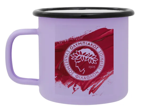 Olympiacos F.C. — Metal enamel mug, matte light pastel purple, 360ml