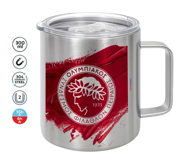 Olympiacos F.C. — Double-walled stainless steel mug 300ml with temperature-retaining lid