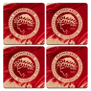 Olympiacos F.C., ΣΕΤ x4 Σουβέρ ξύλινα τετράγωνα plywood (9cm)