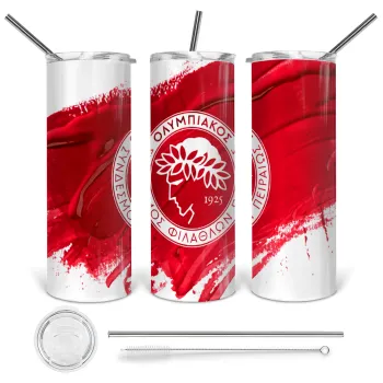 Olympiacos F.C., Tumbler ποτήρι θερμό από ανοξείδωτο ατσάλι 600ml, με μεταλλικό καλαμάκι & βούρτσα καθαρισμού