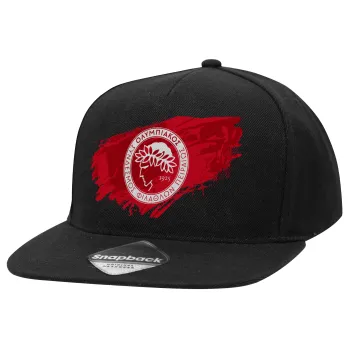 Olympiacos F.C., Καπέλο Ενηλίκων Flat Snapback Μαύρο, (100% ΒΑΜΒΑΚΕΡΟ TWILL, ΕΝΗΛΙΚΩΝ, UNISEX, ONE SIZE)