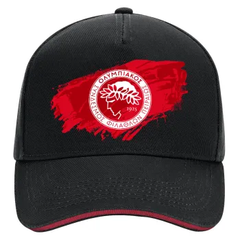 Olympiacos F.C., DRILL Adult Ultimate Hat BLACK/RED, (100% COTTON, ADULT, UNISEX, ONE SIZE)