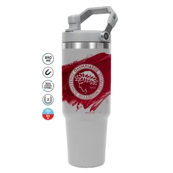 Olympiacos F.C., ΓΚΡΙ χρώματος Θερμός Ανοξείδωτο 890ml (30oz) με χερούλι