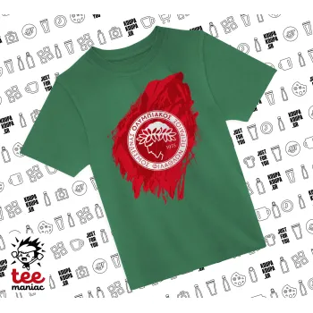 Olympiacos F.C., Άνετο παιδικό T-Shirt ΠΡΑΣΙΝΟ από 100% βαμβάκι, για κάθε μέρα. Vegan & OEKO-TEX πιστοποιημένο.
