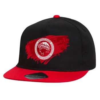 Olympiacos F.C., Καπέλο παιδικό Flat Snapback, Μαύρο/Κόκκινο (100% ΒΑΜΒΑΚΕΡΟ, ΠΑΙΔΙΚΟ, UNISEX, ONE SIZE)