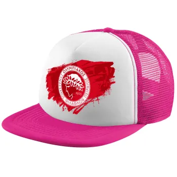 Olympiacos F.C., Καπέλο παιδικό Soft Trucker με Δίχτυ ΡΟΖ/ΛΕΥΚΟ (POLYESTER, ΠΑΙΔΙΚΟ, ONE SIZE)