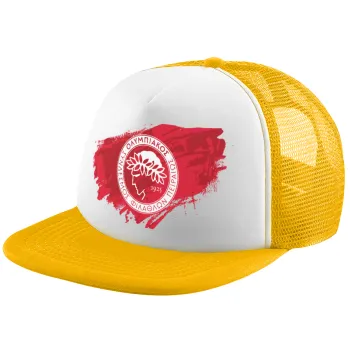 Olympiacos F.C., Adult Soft Trucker Hat with Yellow/White Mesh (POLYESTER, ADULT, UNISEX, ONE SIZE)