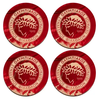 Olympiacos F.C., ΣΕΤ x4 Σουβέρ ξύλινα στρογγυλά plywood (9cm)