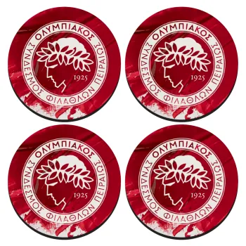 Olympiacos F.C., SET of 4 round wooden coasters (9cm)
