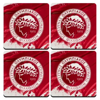 Olympiacos F.C., ΣΕΤ 4 Σουβέρ ξύλινα τετράγωνα (9cm)