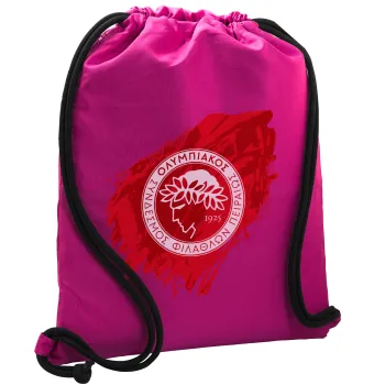 Olympiacos F.C., Backpack pouch GYMBAG Fuchsia, with pocket (40x48cm) & thick cords