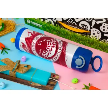 Olympiacos F.C., Easter candle, Childrens hot water bottle, stainless steel, with safety straw, BLUE (500ml)