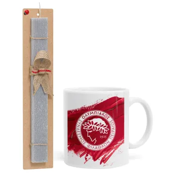 Olympiacos F.C., Πασχαλινή Λαμπάδα με Κούπα κεραμική (330ml) & κερί αρωματικό πλακέ (30cm) (ΓΚΡΙ)