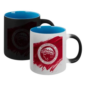 Olympiacos F.C., Κούπα Μαγική εσωτερικό μπλε, κεραμική 330ml που αλλάζει χρώμα με το ζεστό ρόφημα