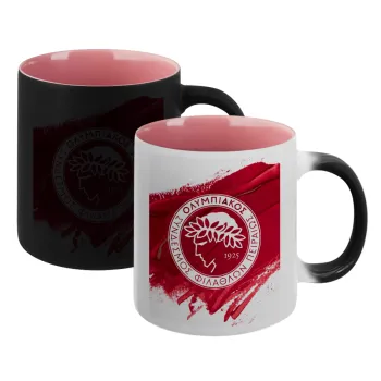 Olympiacos F.C., Κούπα Μαγική εσωτερικό ΡΟΖ, κεραμική 330ml που αλλάζει χρώμα με το ζεστό ρόφημα