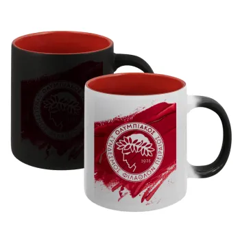 Olympiacos F.C., Κούπα Μαγική εσωτερικό κόκκινο, κεραμική, 330ml που αλλάζει χρώμα με το ζεστό ρόφημα