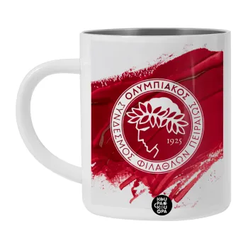 Olympiacos F.C., Λευκή Ανοξείδωτη Μεταλλική Κούπα 450ml - Διπλού Τοιχώματος 