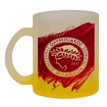 Olympiacos F.C., Κούπα γυάλινη δίχρωμη με βάση το κίτρινο ματ, 330ml