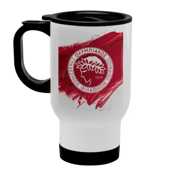 Olympiacos F.C., Stainless steel travel mug with lid, double wall white 450ml