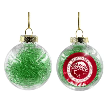 Olympiacos F.C., Transparent Christmas tree ball ornament with green filling 8cm