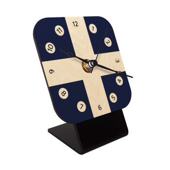 Ελληνική σημαία, Hellas, Quartz Table clock in natural wood (10cm)