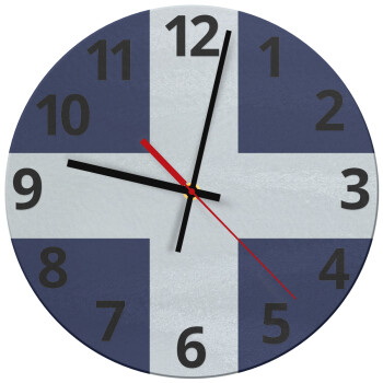 Ελληνική σημαία, Hellas, Ρολόι τοίχου γυάλινο (30cm)