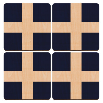 Ελληνική σημαία, Hellas, ΣΕΤ x4 Σουβέρ ξύλινα τετράγωνα plywood (9cm)