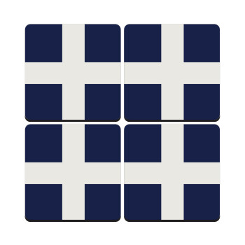 Ελληνική σημαία, Hellas, ΣΕΤ 4 Σουβέρ ξύλινα τετράγωνα (9cm)