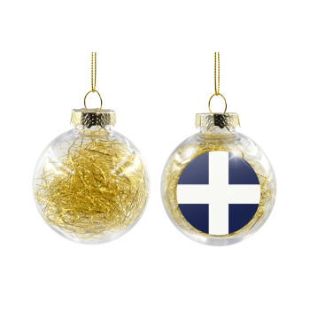 Ελληνική σημαία, Hellas, Transparent Christmas tree ball ornament with gold filling 8cm