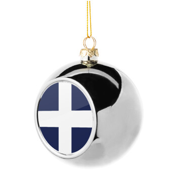 Ελληνική σημαία, Hellas, Silver 8cm Christmas tree ball ornament