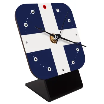 Ελληνική σημαία, Hellas, Quartz Wooden table clock with hands (10cm)