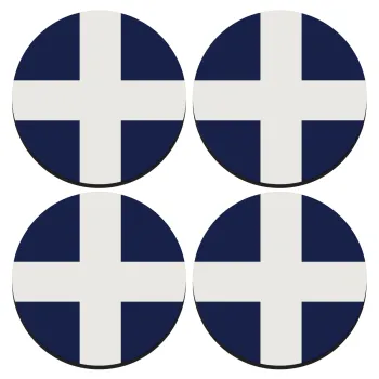 Ελληνική σημαία, Hellas, SET of 4 round wooden coasters (9cm)