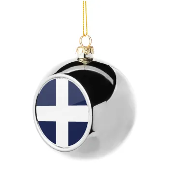 Ελληνική σημαία, Hellas, Στολίδι Χριστουγεννιάτικη μπάλα δένδρου Ασημένια 8cm
