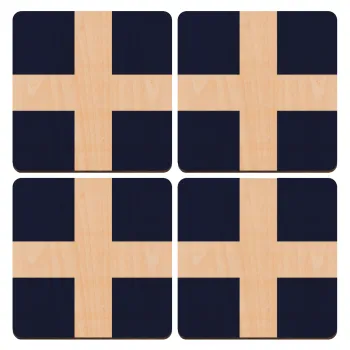 Ελληνική σημαία, Hellas, ΣΕΤ x4 Σουβέρ ξύλινα τετράγωνα plywood (9cm)