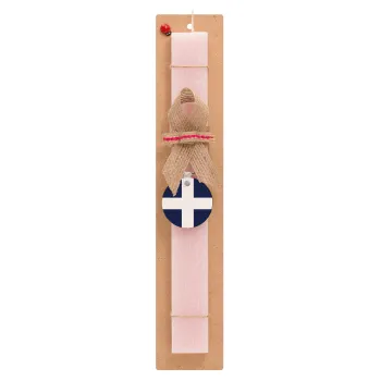 Ελληνική σημαία, Hellas, Easter Set, wooden keychain & scented flat Easter candle (30cm) (PINK)