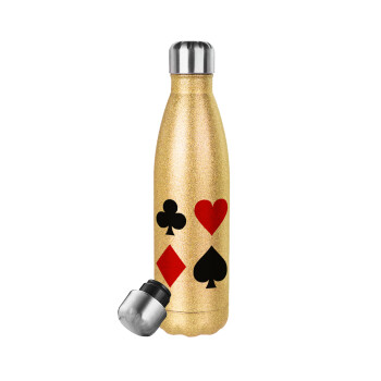 Τραπουλόχαρτα, Glitter gold stainless steel thermos bottle, double-walled, 500ml