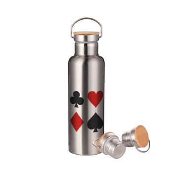 Τραπουλόχαρτα, Stainless steel Silver with wooden lid (bamboo), double wall, 750ml