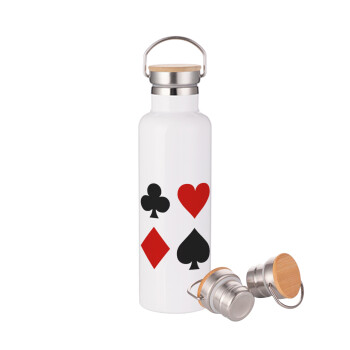 Τραπουλόχαρτα, Stainless steel White with wooden lid (bamboo), double wall, 750ml