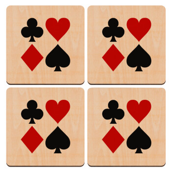 Τραπουλόχαρτα, ΣΕΤ x4 Σουβέρ ξύλινα τετράγωνα plywood (9cm)