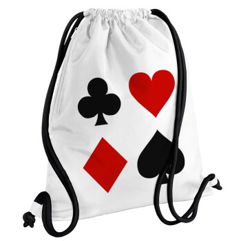 Τραπουλόχαρτα, Τσάντα πλάτης πουγκί GYMBAG λευκή, με τσέπη (40x48cm) & χονδρά κορδόνια