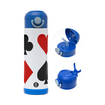 Τραπουλόχαρτα, Children's hot water bottle, stainless steel, with safety straw, BLUE (500ml)