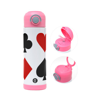 Τραπουλόχαρτα, Children's hot water bottle, stainless steel, with safety straw, PINK (500ml)