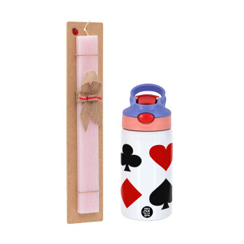 Τραπουλόχαρτα, Easter Set, Children's thermal stainless steel water bottle with safety straw, pink/purple (350ml) & Easter scented flat candle (30cm) (PINK)