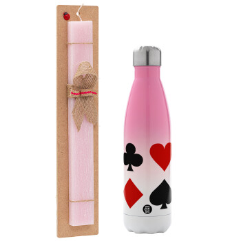 Τραπουλόχαρτα, Easter Set, Metallic pink/white (Stainless steel) thermos, double-walled, 500ml & aromatic flat Easter candle (30cm) (PINK)