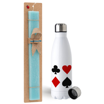 Τραπουλόχαρτα, Easter Set, metallic stainless steel water bottle (750ml) & aromatic flat Easter candle (30cm) (TURQUOISE)
